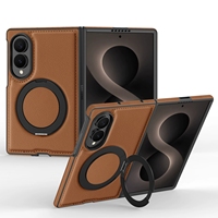 Funda Magnética para Teléfono con Anillo Giratorio de Metal y Cuero de Lujo para Samsung Galaxy Z Fold 8 Ultra 7 6