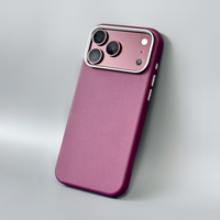 Étui en cuir grainé JOYPORODO V-L06 pour iPhone 16 17 18 Pro Max, version bouton appareil photo, rebord surélevé, coque arrière magnétique fine