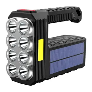 Strong light flashlight 8 LED lights source flashlamp with COB side light usb/solar rechargeable lantern portable torch