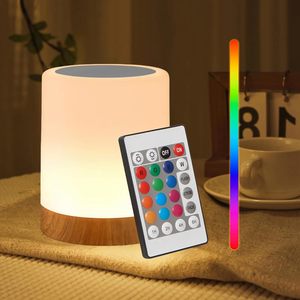 Wood Grain Remote Control Night <b>Light</b> RGB Color Changing Desktop Bedside Lamp With <b>Timer</b> And Sensor For Sleep Mood Lighting - Product Image 1