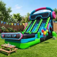 Toboggan aquatique gonflable personnalisé avec casque DJ musical, château gonflable de qualité commerciale avec piscine à éclaboussures pour location de fêtes d'enfants