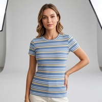 Tissu en maille côtelée teint en fil 280 GSM 70% Polyester 24% Rayonne 6% Spandex, Jersey rayé texturé des deux côtés pour T-shirt et vêtements de sport