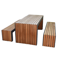 Muebles de exterior Mesa de café Base de metal y asiento de madera maciza Banco Mesa de picnic Banco de mesa para área abierta comercial