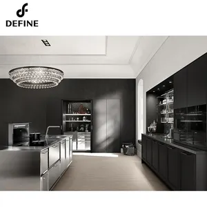 Yeni tasarım modern hpl kurulu kolları siyah mutfak dolabı oturma odası için