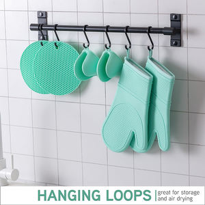 Yumuşak kapitone astar seti ile silikon fırın eldiveni takım 6 adet isıya dayanıklı eldiven 2 fırın eldiveni tutacak - Product Image 5