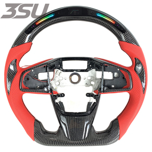 Volante Deportivo de Carreras con Tejido de Carbono, Cuero Perforado Rojo, Luz LED de RPM, Compatible con Honda Civic 10ª Generación 2016-2026 - Product Image 1