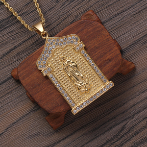 SN254 Collar de Acero Inoxidable Chapado en Oro con Cristales Brillantes y Colgante de María Cristiana, Joyería Hip Hop <span class=keywords><strong>para</strong></span> Hombres y <span class=keywords><strong>Mujeres</strong></span>, Regalo <span class=keywords><strong>para</strong></span> Fiestas - Product Image 4