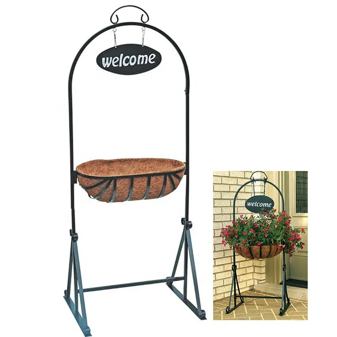 Welcome Garden Planter Basket Stand Hanging Coco Liner Planters for Home and Garden and Patio