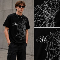 T-shirt unisexe 220 GSM, coton lourd 100%, logo personnalisé, vente en gros, col rond, manches courtes, imprimé graphique toile d'araignée, streetwear