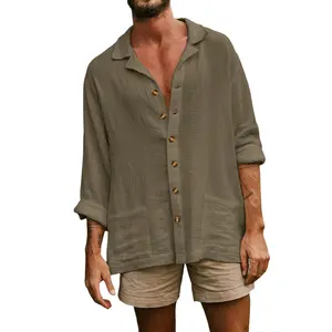 Camisa suelta de manga larga de color sólido de doble capa personalizada de trabajo informal regular para hombre