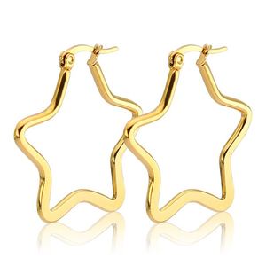 Boucles d'oreilles créoles plates en acier inoxydable avec étoile à cinq branches et grand rectangle géométrique creux pour femme - Product Image 1