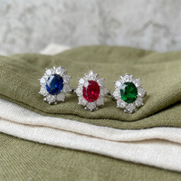 9 anillos de moda con imitación de piedras preciosas coloridas, novedades 2026 para mujer, de latón y cobre, con circonita cúbica de corte ovalado de 7*9mm y diseño de flor.