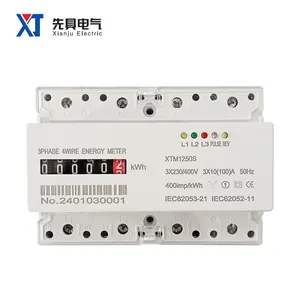 XTM1250S-1 White Case 7P 3 Phase 4 Wires Energy Meter KWH Register Display ABS Fireproof 35mm Guide Rail Type 3x230V/400V