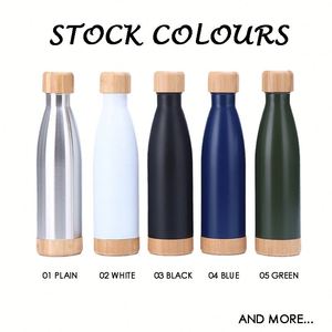 Botella de Agua Aislada de Acero Inoxidable con Tapa y Base de Bambú, 500 ml, para Viajes, Uso en Oficina y Actividades al Aire Libre - Product Image 3