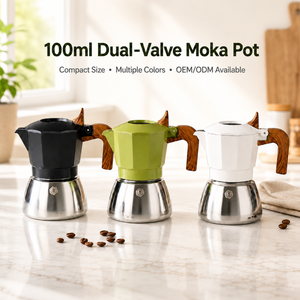 Cafetera Moka Portátil Kingze OEM Mini de 100 ml con Doble Válvula, Cafetera Espresso para Hogar, Oficina y Camping, Compatible con Inducción - Product Image 1