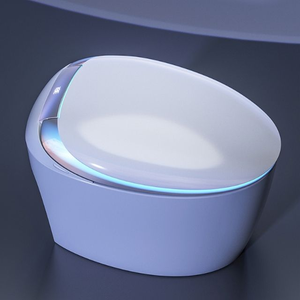 WC intelligent électrique automatique de luxe avec fonction de lavage frontal pour femme, siège en céramique chauffant allongé, à poser au sol, avec siphon en S - Product Image 1