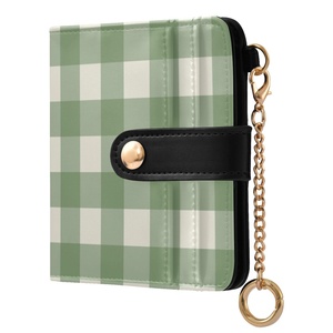 Hawaiian Green Checked Design Small <b>Rfid</b> Zipper Coin Pocket PU Leather Compact Cash Credit Card Holder Travel <b>Wallet</b> for Women - Product Image 1
