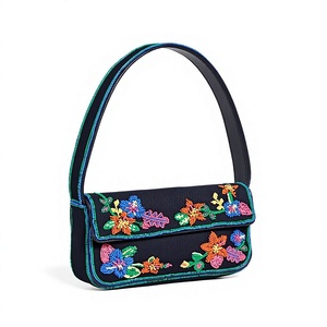 Sac à bandoulière bleu brodé avec motif floral et fruité, sac à main tendance de forme personnalisée pour femmes, activités promotionnelles - Product Image 4