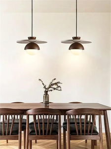 Lampada a Sospensione Retrò Wabi Sabi in Pietra, <span class=keywords><strong>Legno</strong></span> Color <span class=keywords><strong>Noce</strong></span> con Travertino per Sala da Pranzo e Ristorante - Product Image 3