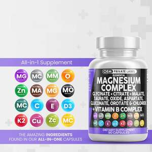 Oem 2285Mg Magnesiumcomplex Supplement Capsules Voor Volwassenen Die Magnesiumglycinaat Bevatten Citraatmalaat Orotaat Vitamine C B - Product Image 3