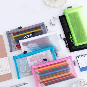 Trousse à crayons transparente en nylon personnalisable avec logo, grande capacité, fermeture éclair, sac de rangement en maille pour étudiants, vente en gros - Product Image 4