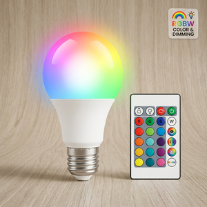 หลอดไฟ LED RGBW 12W A65 พร้อมรีโมทคอนโทรล RGB ขั้ว E27 ปรับความสว่างได้ เปลี่ยนสีได้ ใช้ไฟ AC 85-265V วัสดุพลาสติก Ra90 ใช้งานได้นาน 20000 ชั่วโมง สำหรับใช้ในบ้าน - Product Image 1