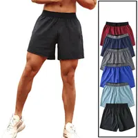 Быстросохнущие мужские спортивные шорты из полиэстера и спандекса с боковыми карманами, мужские спортивные шорты для фитнеса и тренировок