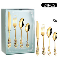 Ensemble de couverts de luxe en acier inoxydable doré, poli miroir, couteau, fourchette et cuillère de style royal pour mariage et hôtel, vente en gros