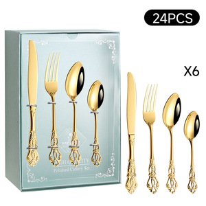 Set di posate di lusso in acciaio inossidabile dorato, lucidato a specchio, coltelli, forchette e cucchiai per matrimoni e hotel, vendita all'ingrosso - Product Image 5