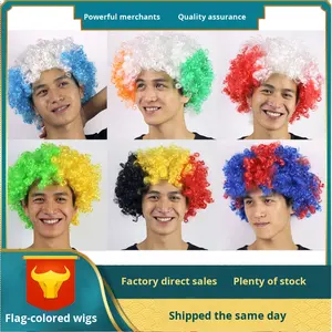 Para la bandera de la Copa del Mundo, peluca Afro arcoíris inspirada, novedad de fiesta Multicolor de tres colores, accesorio de disfraz - Product Image 2