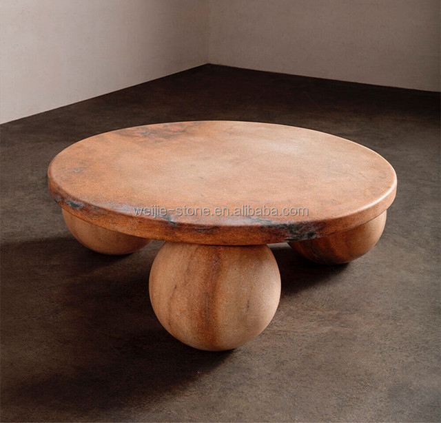 Orange Marble Living Room Table Round Sphere Ball Base Marble Coffee Table Modern Design