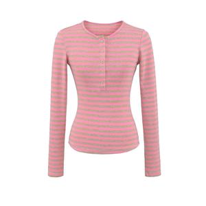 เสื้อผู้หญิงสไตล์อเมริกันย้อนยุค ลายบล็อกสี แขนยาว คอเฮนรี่ ทรงเข้ารูป ผ้าผสมโพลีเอสเตอร์/คอตตอน  ฤดูใบไม้ร่วง 2025 ดีไซน์หรูหรา - Product Image 5