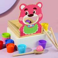 Jeu d'alimentation pour ours UBM, jouet en bois, grande ouverture de bouche, huit tasses, balles colorées, cuillère, pince, jouet éducatif pour enfants de 3 à 6 ans
