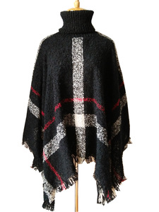 <span class=keywords><strong>Poncho</strong></span> <span class=keywords><strong>en</strong></span> tricot d'<span class=keywords><strong>alpaga</strong></span> à carreaux pour femmes, <span class=keywords><strong>poncho</strong></span> <span class=keywords><strong>en</strong></span> cachemire à carreaux chaud pour l'hiver, pull à col roulé <span class=keywords><strong>en</strong></span> fil bouclé - Product Image 2
