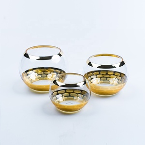 Vases à fleurs ronds en <span class=keywords><strong>verre</strong></span> clair et martelés à fond doré pour centres de table décor à la maison centre de table de mariage - Product Image 3