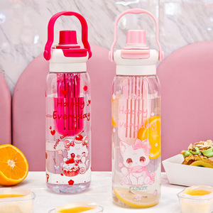 Cartoon Water Bottle Large Capacity Plastic Cup With Tea Strainer For Outdoor Sports - Product Image 3