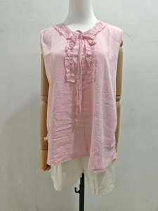Conjunto de Verão para Meninas em Linho Sem Mangas, 2 Peças, Com Gola de Renda, Simples, Fofo, Leve e Respirável - Product Image 6