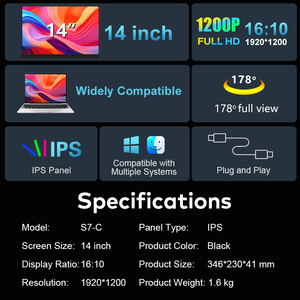 Monitor Portátil Extensor de Pantalla USB C de 14 Pulgadas, Económico, ODM/OEM, Doble/Triple, para Viajes de Negocios, Conexión y Uso Inmediatos - Product Image 2