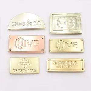 Custom Engraved Metal Logo Name Brand Tag Plate Pin Sticker Label For Bags And Purses Handbag Cloth