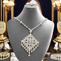 Juego de Joyería Nupcial India Chapada en Rodio, Collar y Aretes Largos Estilo Dubái y Arabia Saudita