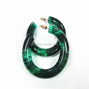 Haute qualité résine transparente en forme de C boucles d'oreilles blanc transparent vert et feuille d'or