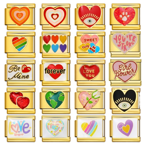 All-Gold Heart Italian <strong>Module</strong> DIY <strong>Elastic</strong> Splicing Strap Chain Titanium Steel Welded Oil Drip Fashion Charm Bracelets-Wholesale - Product Image 2
