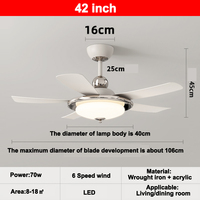 Ventiladores de Techo Inteligentes LED de 42 Pulgadas con 5 Aspas y Luces LED, Rotación Regulable para Sala de Estar/Hogar, Control Remoto/WiFi, Novedad 2026