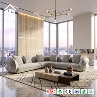 Canapé modulaire sculptural incurvé de designer, en bouclette crème, en forme de L, pour la décoration intérieure, projet personnalisé pour toute la maison