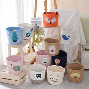 Panier de rangement pour vêtements sales en coton tressé, motif dessin animé mignon, grande capacité, pour salon et chambre à coucher - Product Image 1