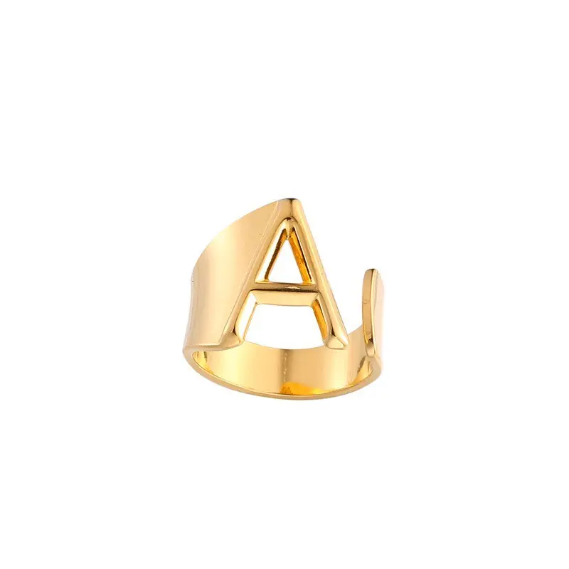 Bagues-anillo de oro de 18 quilates con 26 letras, joyería de acero inoxidable, ajustable, alta pulida, OEM
