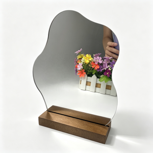 Wavy Cloud Shape Acrylic <b>Makeup</b> <b>Mirror</b> with Plywood Base, Irregular Tabletop Acrylic <b>Vanity</b> <b>Mirror</b> for Home Decor - Product Image 1