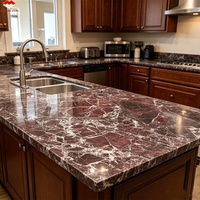 Slab Marmer Merah Rosso Levanto Gaya Modern, Finishing Kulit, Tebal 18mm, Tahan Lama, Anti Air, untuk Apartemen, Kamar Mandi, Ruang Tamu
