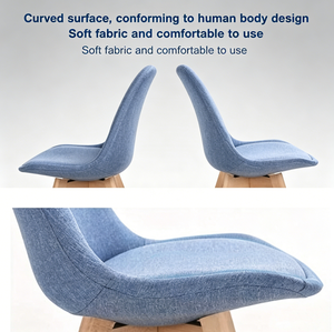 Chaise de salle à manger en lin nordique en gros avec dossier incurvé en forme de tulipe et pieds coniques en bois massif pour la maison et les restaurants - Product Image 3