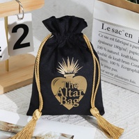 Sac à cordon en velours imprimé avec logo personnalisé et pompon, pochette de rangement de luxe en velours doux pour parfum, cartes de tarot, anti-poussière